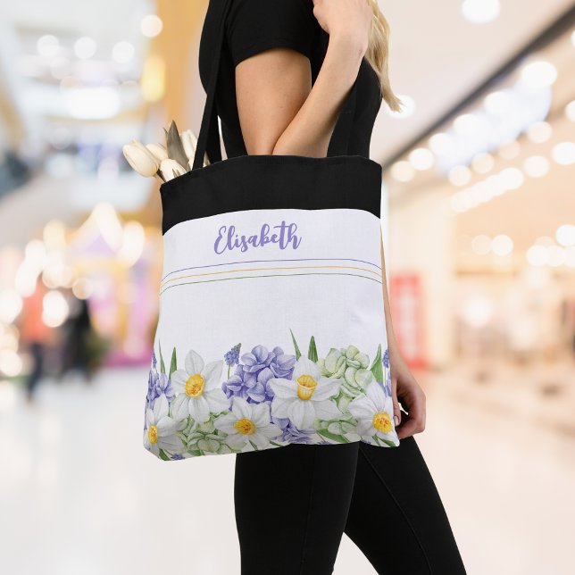 Bolsa Tote Floral Personalizado de Cores de Água - Nome Perso (Personalized Watercolor Floral Tote Bag - Custom Name, Spring Style)