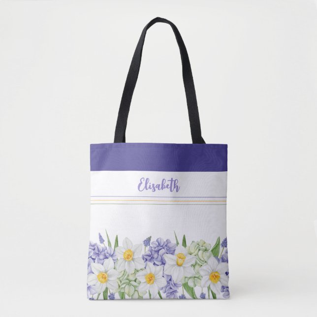 Bolsa Tote Floral Personalizado de Cores de Água - Nome Perso (Frente)