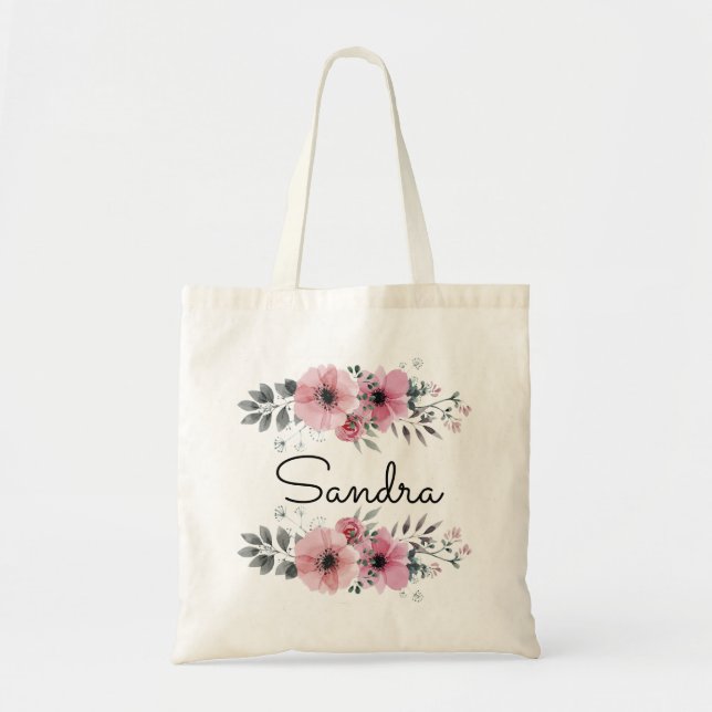 Bolsa Tote Floral Personalizado e Verde (Frente)