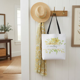 Bolsa Tote Floral personalizado em aquarela amarela