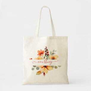 Bolsa Tote Floral personalizado em aquarela laranja brilhante
