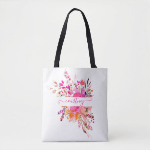 Bolsa Tote Floral personalizado em aquarela rosa brilhante