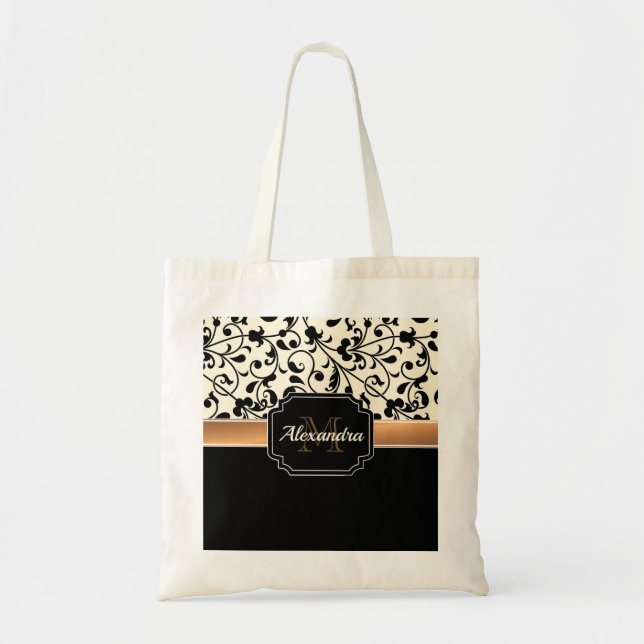 Bolsa Tote Floral preto & branco (Frente)