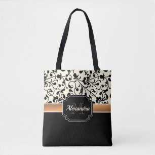 Bolsa Tote Floral preto & branco