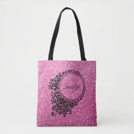 Bolsa Tote Floral Preto, Cor-de-Rosa Moderna, Personalizado