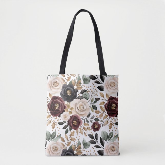 Bolsa Tote Floral Preto da Creme (Frente)