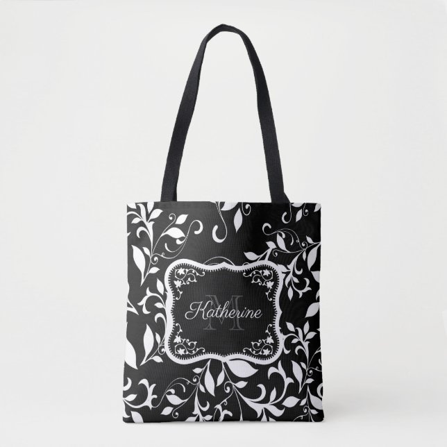 Bolsa Tote Floral Preto e Branco (Frente)
