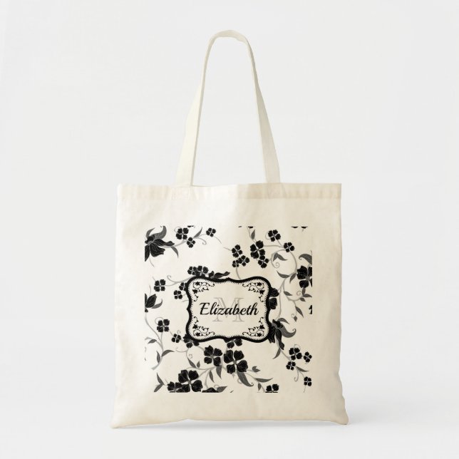 Bolsa Tote Floral Preto e Branco (Frente)