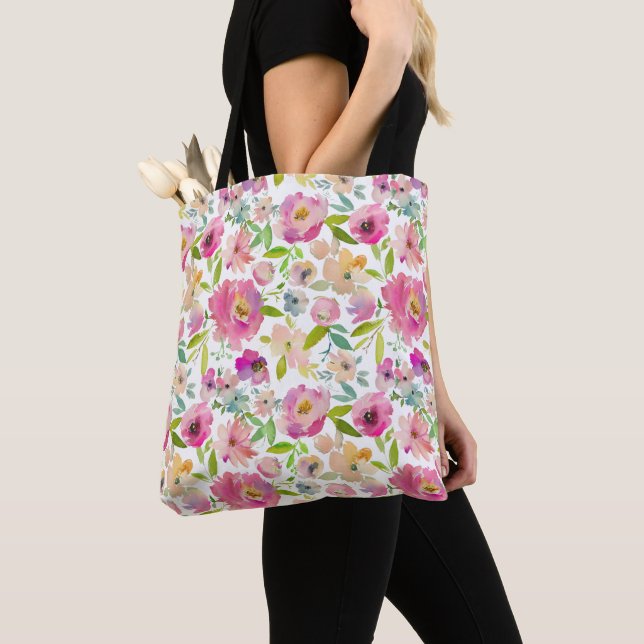 Bolsa Tote Floral Primavera Rosa Bege (Close Up)