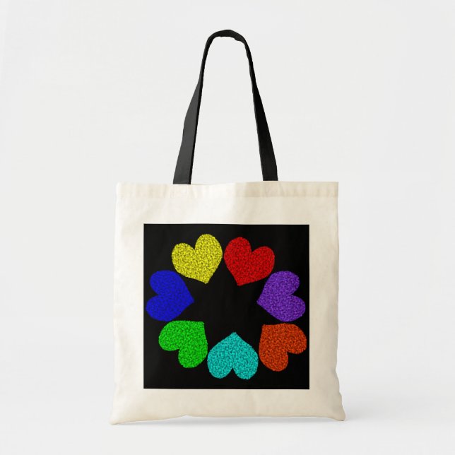 Bolsa Tote Floral Rainbow Love Hearts Tote Bag (Frente)