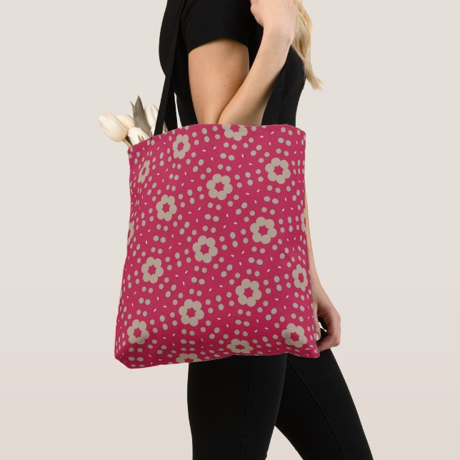 Bolsa Tote Floral Retro com Bolinhas | Pri Vermelh (Close Up)