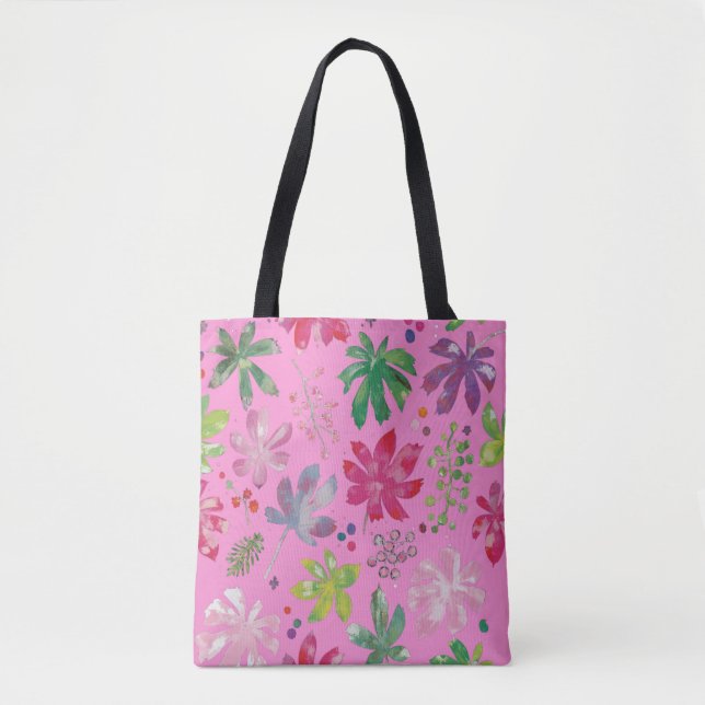 Bolsa Tote Floral Rosa – Padrão Botânico Fofo (Frente)
