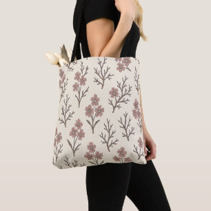 Bolsa Tote Floral Rosa Po e Creme Moderna