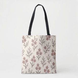 Bolsa Tote Floral Rosa Poeira e Creme Moderno