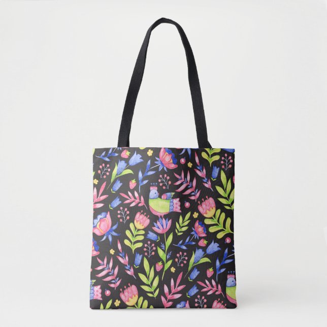 Bolsa Tote Floral seamless pattern design. Spring flowers and (Frente)