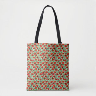 Bolsa Tote Floral Sem Costura com Poppies Vermelhos e Visitas