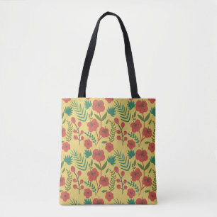Bolsa Tote Floral, sem costura, flores amarelas vermelhas