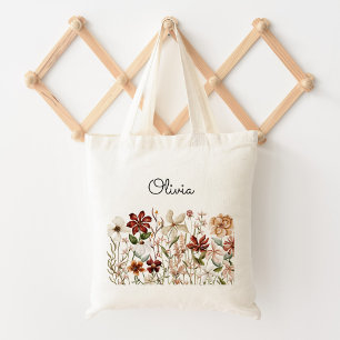 Bolsa Tote Floral Silvestre Vintage Aquarela Personalizada