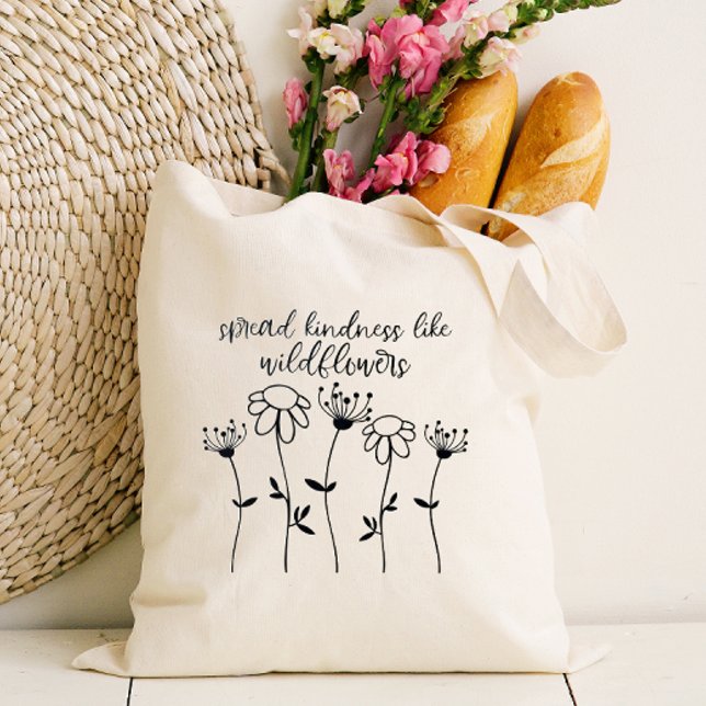 Bolsa Tote Floral Spread Kindness (Spread kindness like wildflowers! A pretty tote bag with a positive message.)