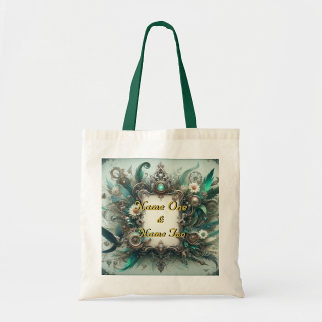 Bolsa Tote Floral Steampunk Wedding Green e Silver (Frente)