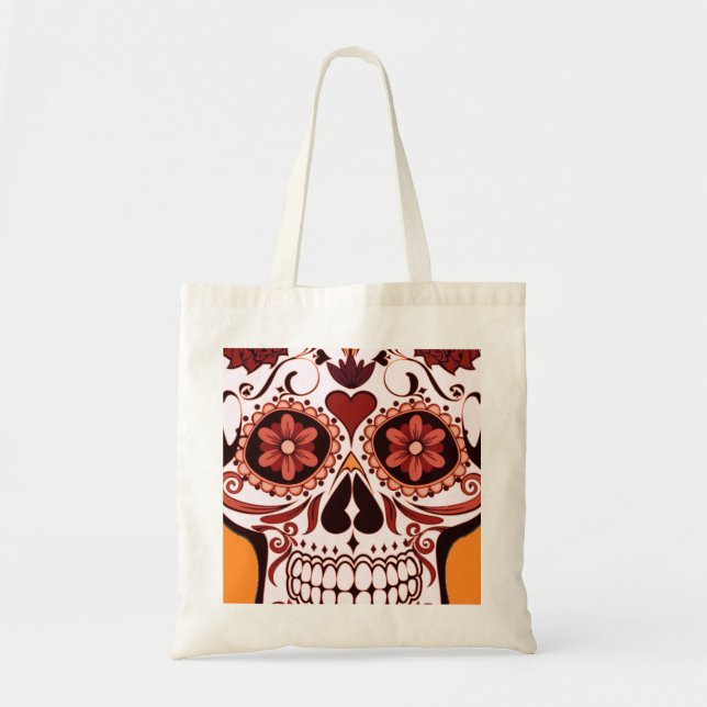 Bolsa Tote Floral Sugar Skull Day of the Dead Art (Frente)