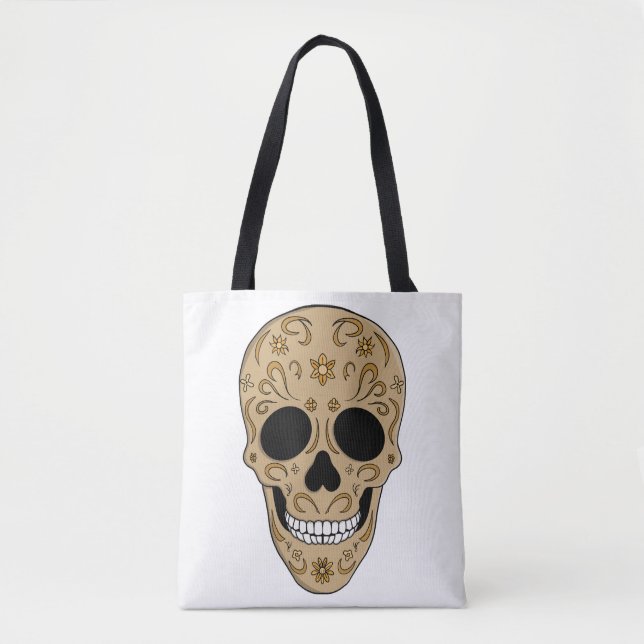 Bolsa Tote Floral Sugar Skull Dia de los Muertos (Frente)