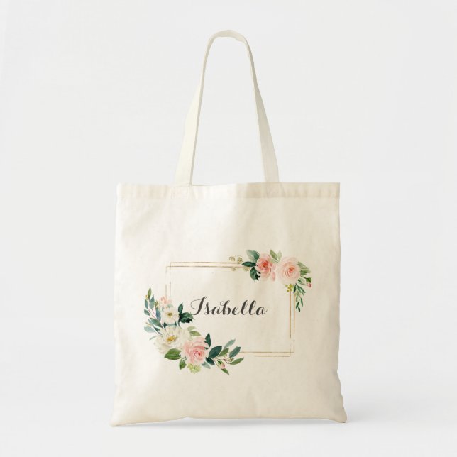 Bolsa Tote Floral Tote Bag Bridesmaid personalizado (Frente)