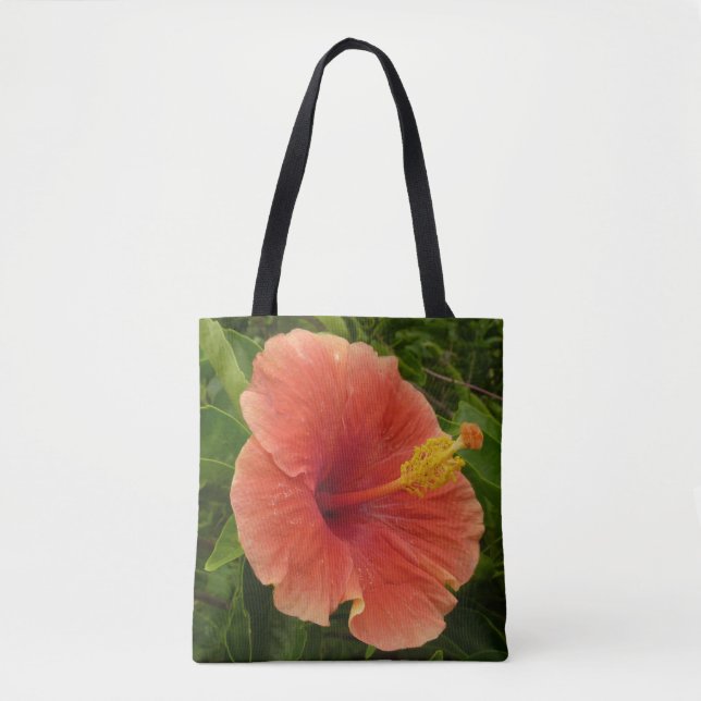 Bolsa Tote Floral Tropical de Laranja Hibiscus (Frente)