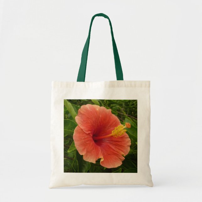 Bolsa Tote Floral Tropical de Laranja Hibiscus (Frente)