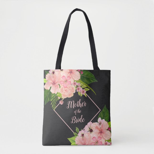 Bolsa Tote Floral Tropical Rosa e Bege Mãe da Noiva (Frente)
