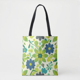 Bolsa Tote Floral Verde Branco e Azul