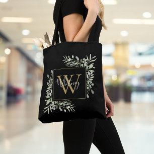 Bolsa Tote Floral Verde Monograma Ouro Preto