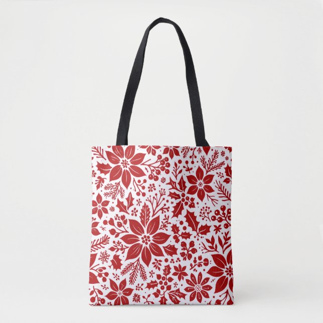 Bolsa Tote Floral Vermelho de Inverno (Frente)