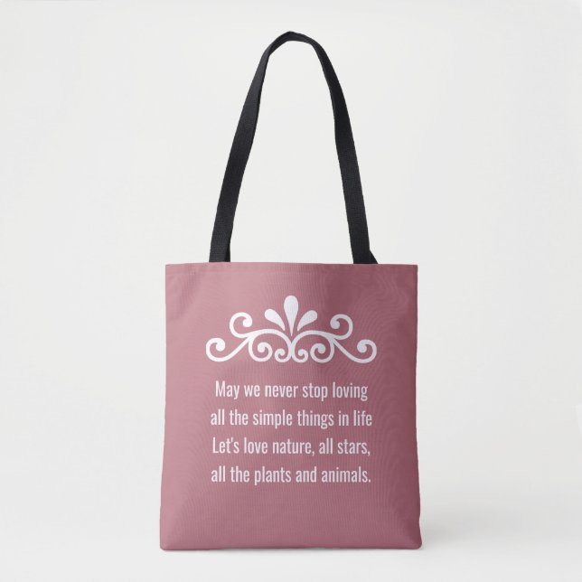 Bolsa Tote Floral Vetor, Nature Love Texto em Rosa Dourado (Frente)
