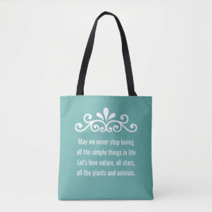 Bolsa Tote Floral Vetor, Nature Love Texto em Teal