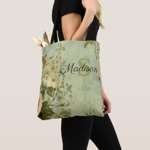 Bolsa Tote Floral Vintage Rosa Folhagem
