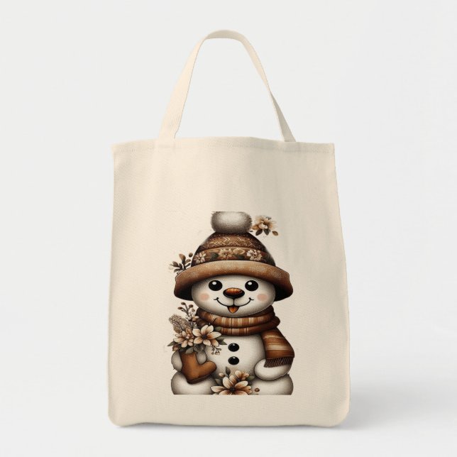 Bolsa Tote Floral Winter Wonderland Snowman (Frente)
