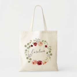 Bolsa Tote Floral Wreath Burgundy e Eucalyptus