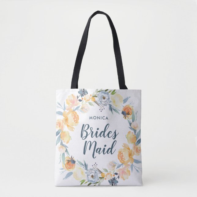 Bolsa Tote Floral Wreath Monogramas Bridesmaid (Frente)