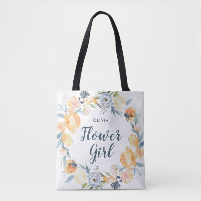 Bolsa Tote Floral Wreath Monogramed Flower Girl (Frente)