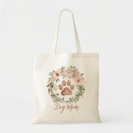 Bolsa Tote Floral Wreath Paw Print Best Dog Mom Watercolor