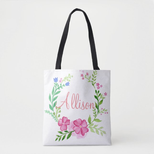 Bolsa Tote Floral Wreath Personalizado (Frente)