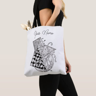 Bolsa Tote Florale Dreiecke, Tangle Zeichnung - 