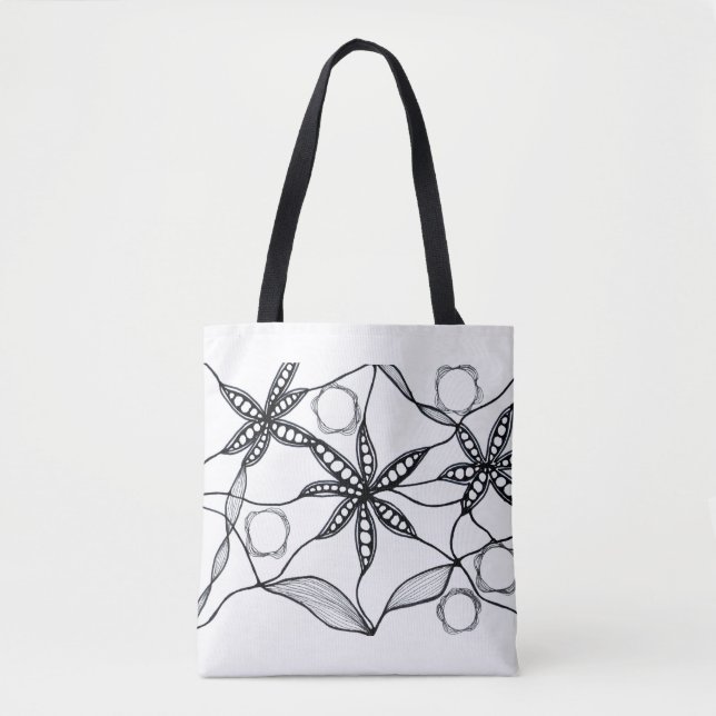 Bolsa Tote Flores abstractas en blanco y negro (Frente)