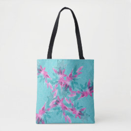 Bolsa Tote Flores Abstrato do Havaí, cor-de-rosa, Turquesa mo