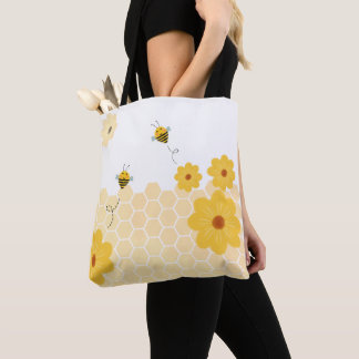 Bolsa Tote flores amarelas de abelha amarela voadora de abelh