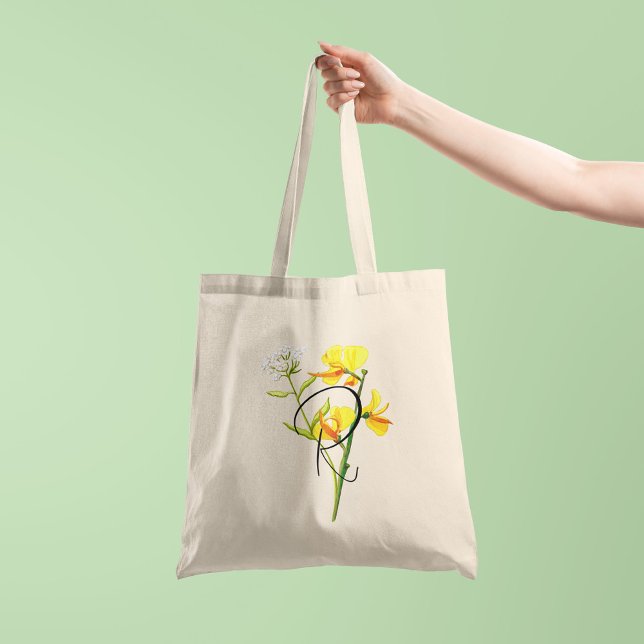 Bolsa Tote Flores amarelas de aquarela com seu primeiro lado  (Criador carregado)