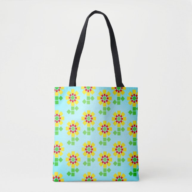 Bolsa Tote Flores Amarelas de Formas Quadradas (Frente)
