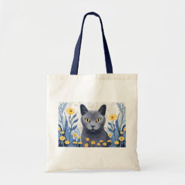Bolsa Tote Flores Amarelas do Gato Azul Russo