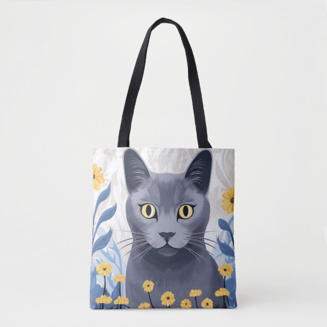 Bolsa Tote Flores Amarelas do Gato Azul Russo (Frente)